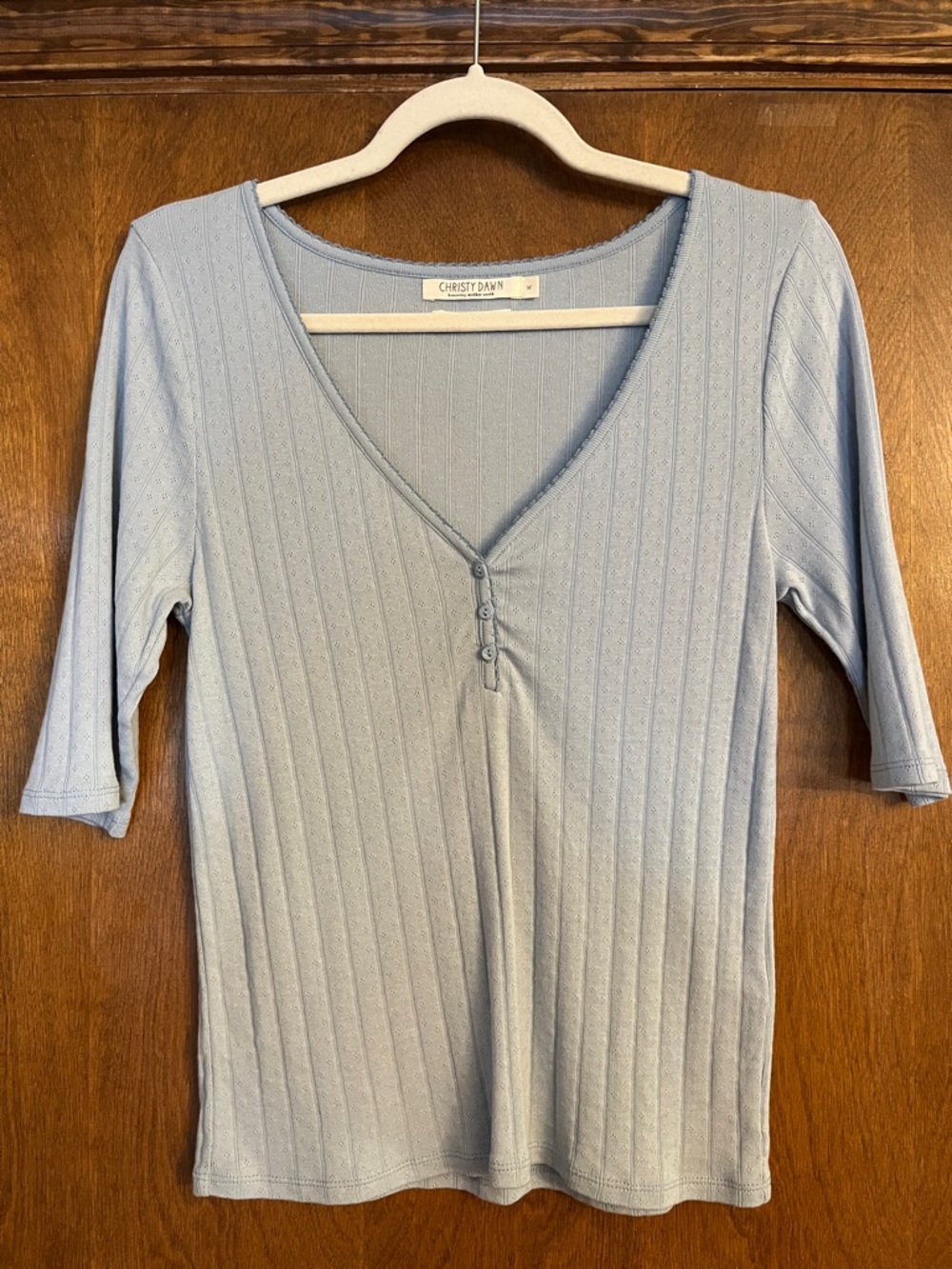 Christy Dawn 3/4 Sleeve Cotton Pointelle Top Blouse